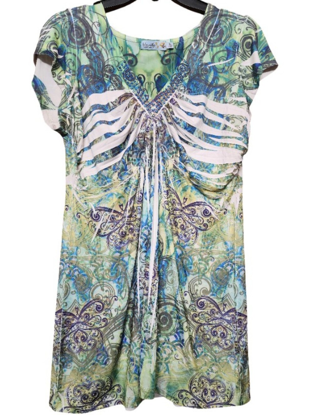 UNITY WORLD WEAR Vintage Y2K Fairycore Boho Paisley Rhinestone Tunic Top Size M